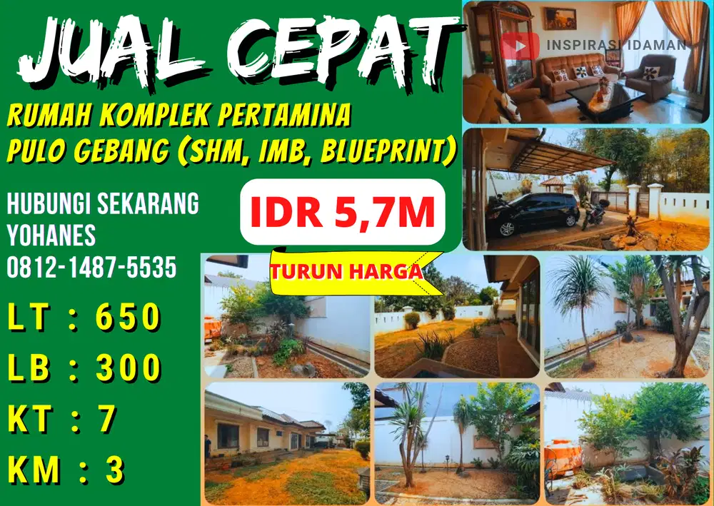 Rumah Pulo Gebang Komplek Pertamina Lt650 Luas 1 Lantai