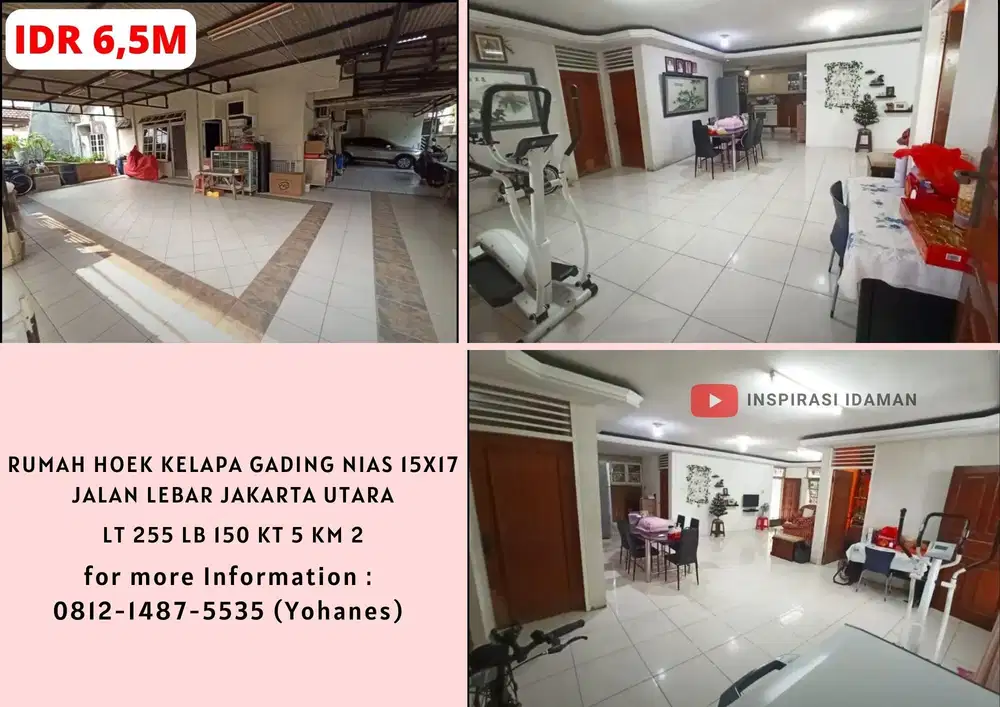 Rumah Hoek Kelapa Gading Nias 15x17 Jalan Lebar Jakarta Utara