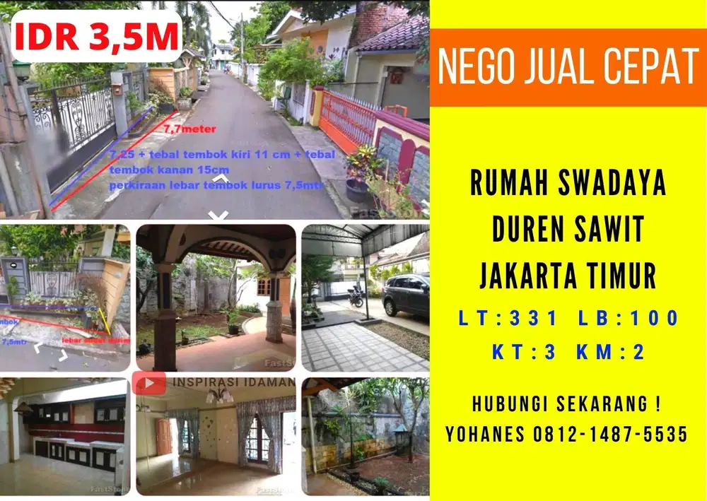Rumah Swadaya Duren Sawit Jakarta Timur Jual Cepat