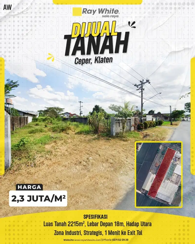 Dijual Tanah Zona Indutri Siap Bangun Lokasi Klaten Hanya 1km Ke Tol