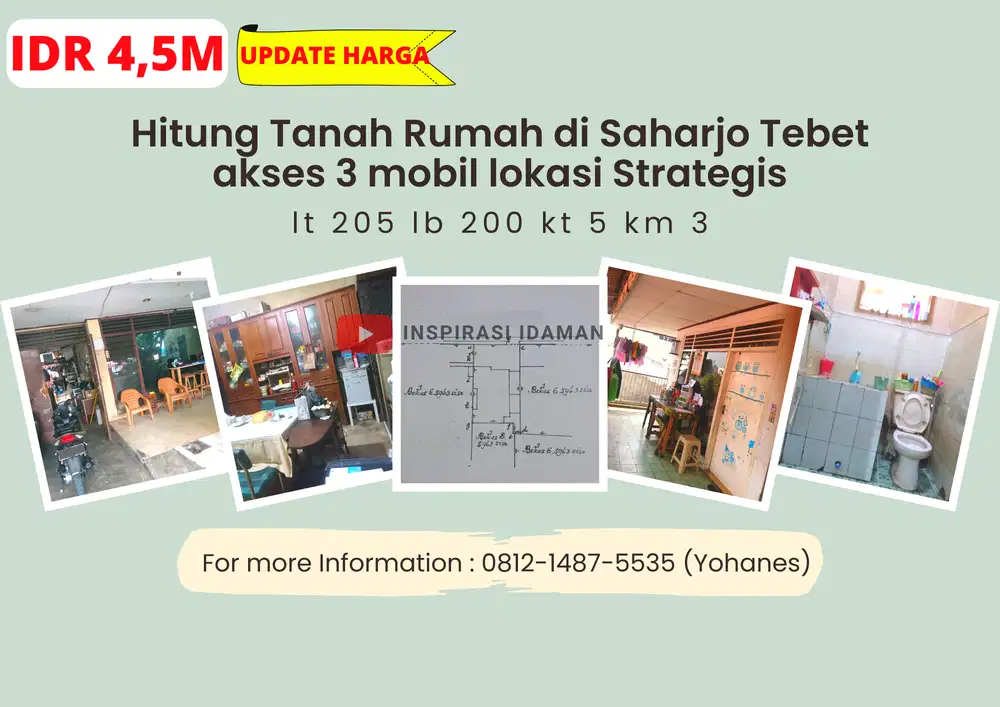 Hitung Tanah Rumah Strategis di Saharjo Tebet Jalan 3 Mobil