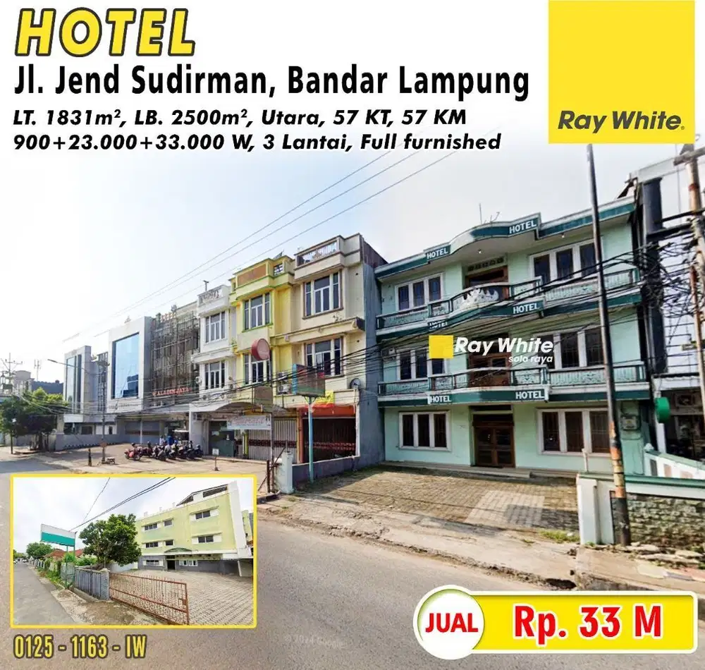 Dijual Hotel 57 Kamar di Jl. Jend Sudirman, Pusat Kota Bandar Lampung