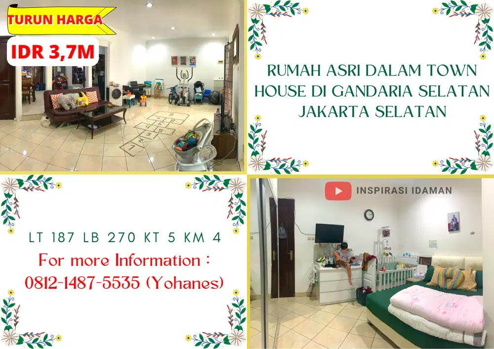 Townhouse Gandaria Jual Cepat dekat MRT Cipete jl Fatmawati