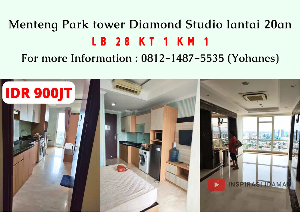 Menteng Park tower Diamond Studio 1BR lantai 20an