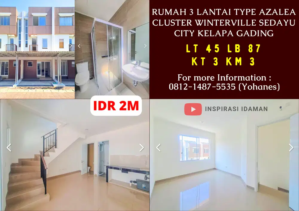 Rumah 3 lantai type Azalea Cluster Winterville Sedayu City Kelapa Gadi