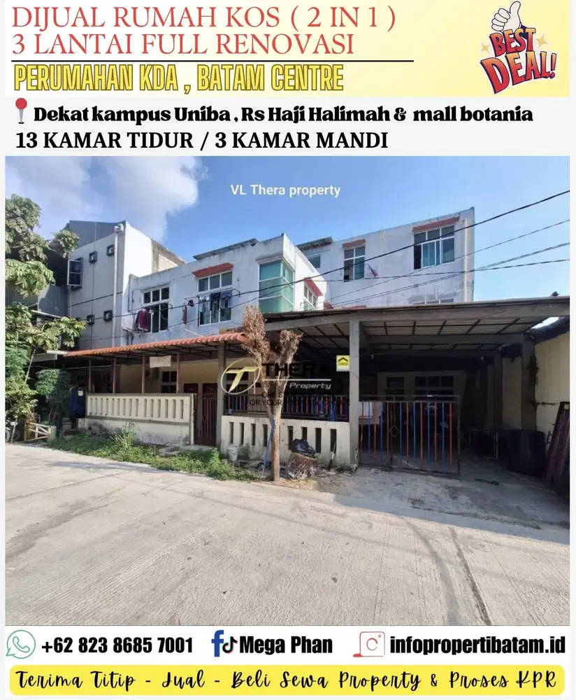Dijual murah rumah kos 3 lantai full renovasi di perumahan kda