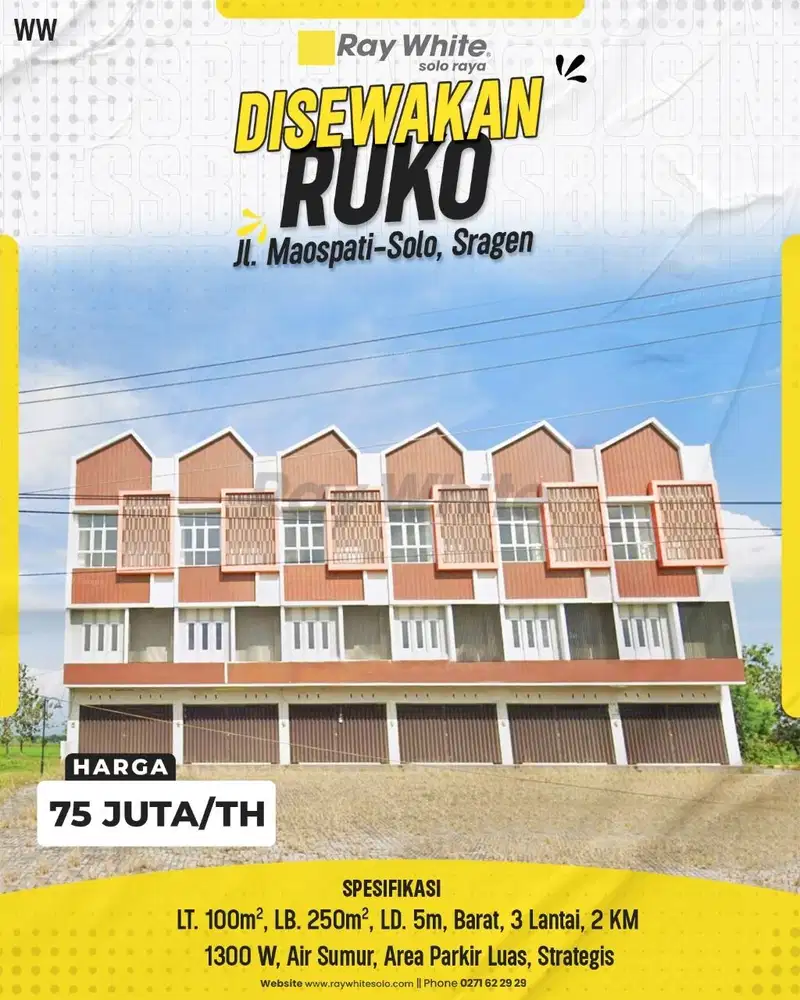 Disewakan Ruko 3 Lantai Bagus Siap Huni Di Sragen Zona Industri, MURAH