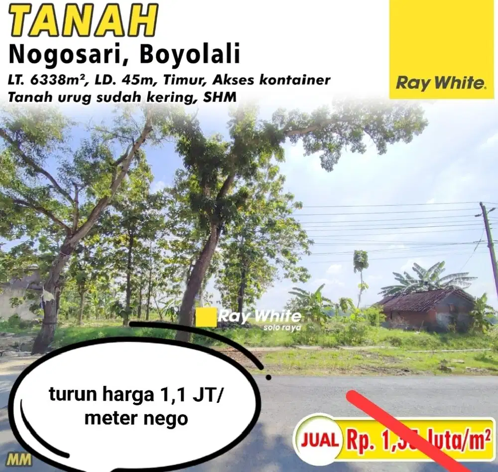 Dijual tanah pekarangan pinggir jalan raya