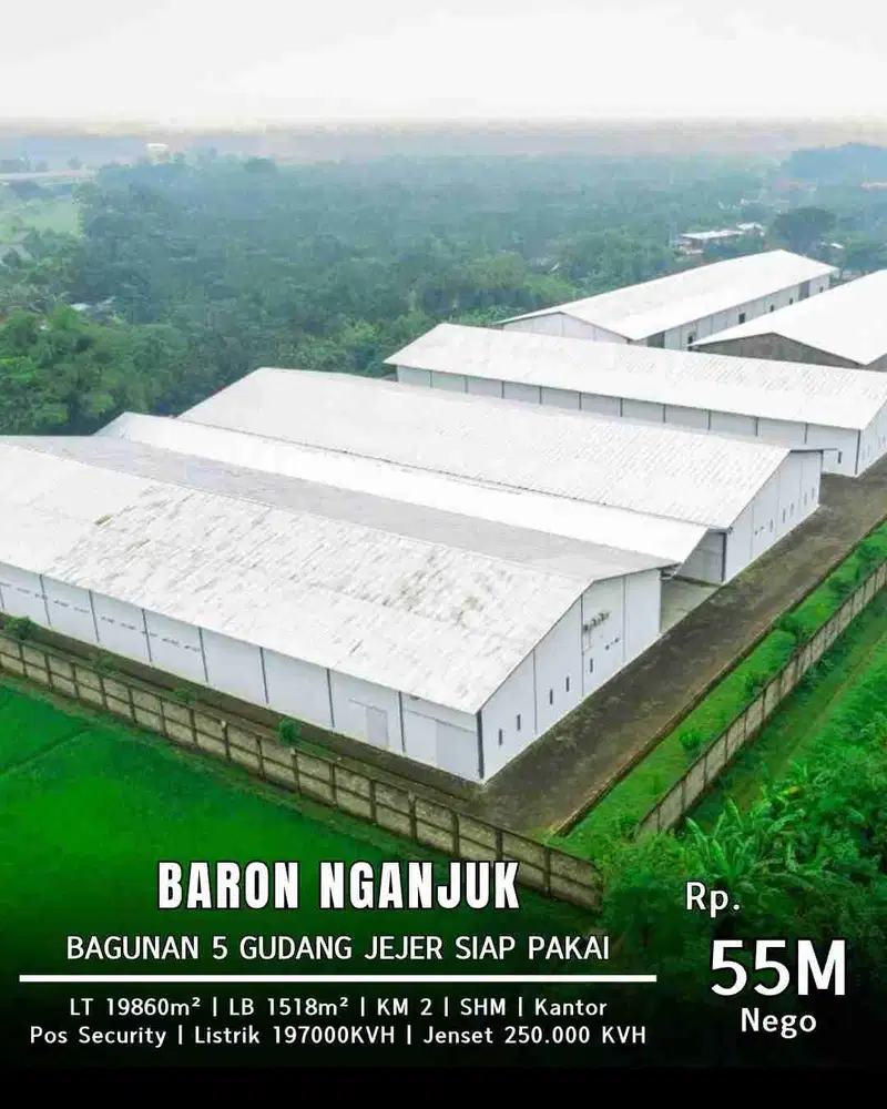 DIJUAL GUDANG BARON NGANJUK JAWA TIMUR LUAS 2 HEKTAR