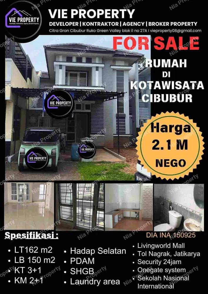 Di Jual Rumah Cantik Siap Huni 2,1 M Nego. Kota Wisata Cibubur
