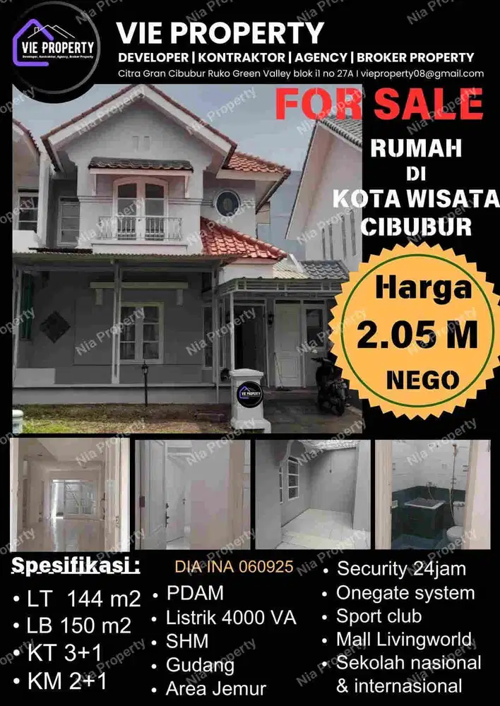 Jual Rumah Cantik Siap Huni 2,050 M Nego. Kota Wisata Cibubur.
