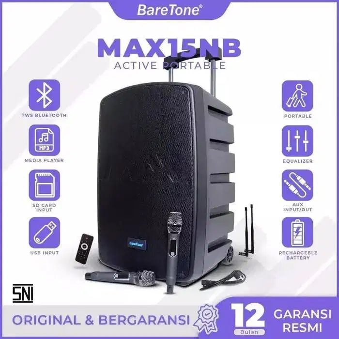 Baretone Speaker Aktif 800 watt Portable MAX15NB Bluetooth Live Music