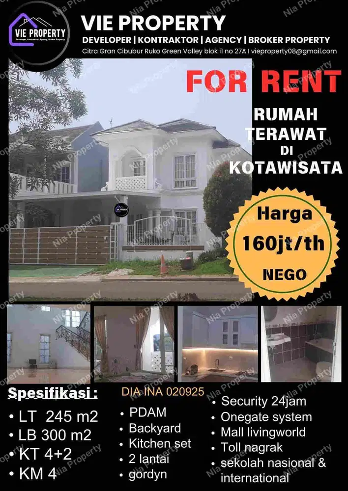 Di Sewakan Rumah Semi Furnish 160jt /Thn Nego.. Kota Wisata Cibubur.