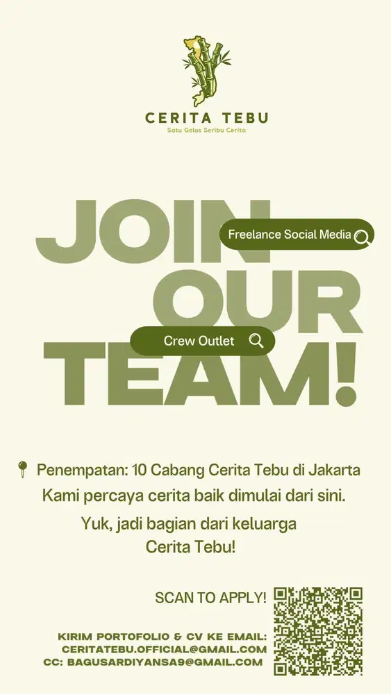 LOWONGAN CREW CERITA TEBU / PELAYAN CABANG CERITA TEBU
