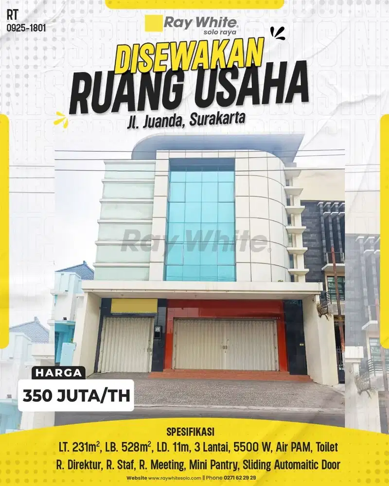 Disewakan Ruang Usaha 3 Lantai Siap Pakai Di Jl Juanda Tengah Kota Solo