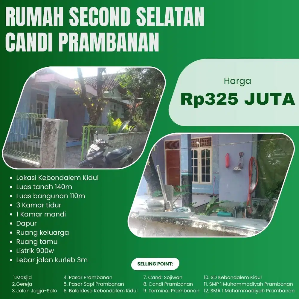 RUMAH SECOND DEKAT CANDI PRAMBANAN DAN SOJIWAN