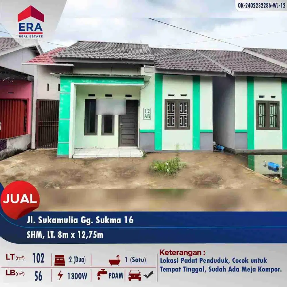 Dijual rumah type 54 di Jl. Suka Mulia Gg. Sukma 16 - Pontianak