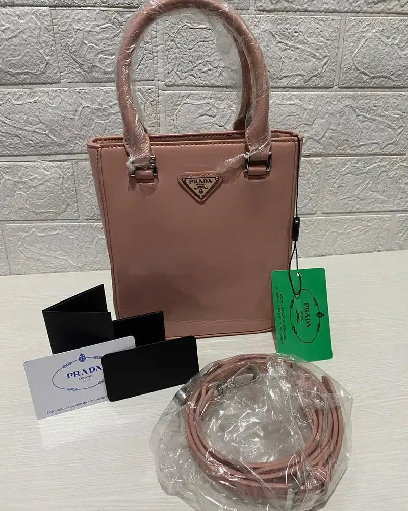 Tas sling mini tote prada alabastro brush leather good quaoity pink