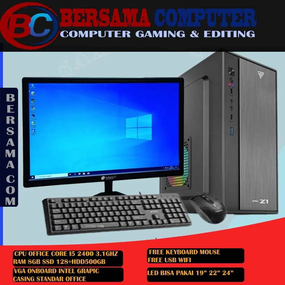 PC OFFICE CORE I5 RAM 8GB SSD 128GB HDD 500GB FULL SET 19INCH