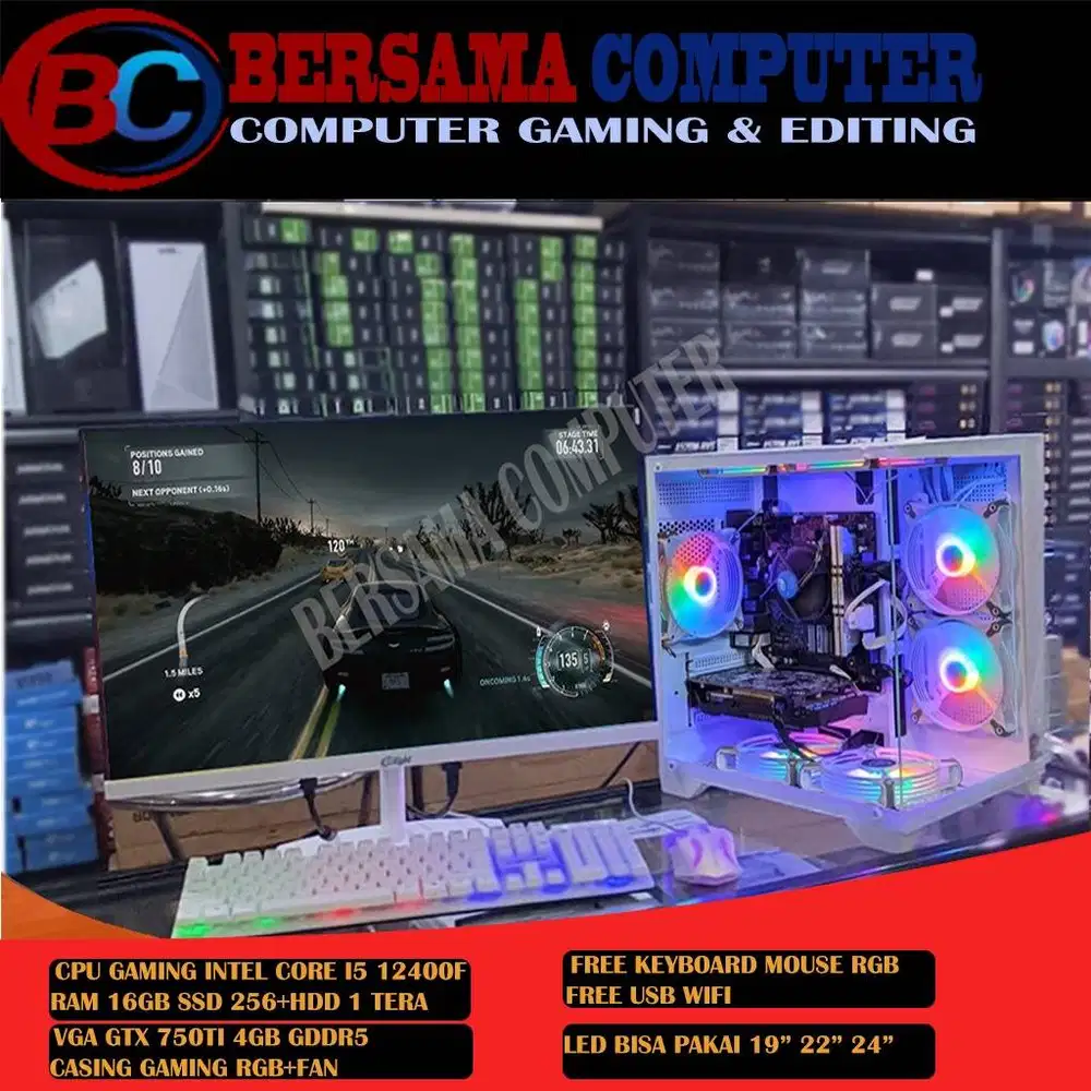 CORE I5 GEN12 12400F RAM 16GB SSD256GB VGA 4GB LED 19INCH