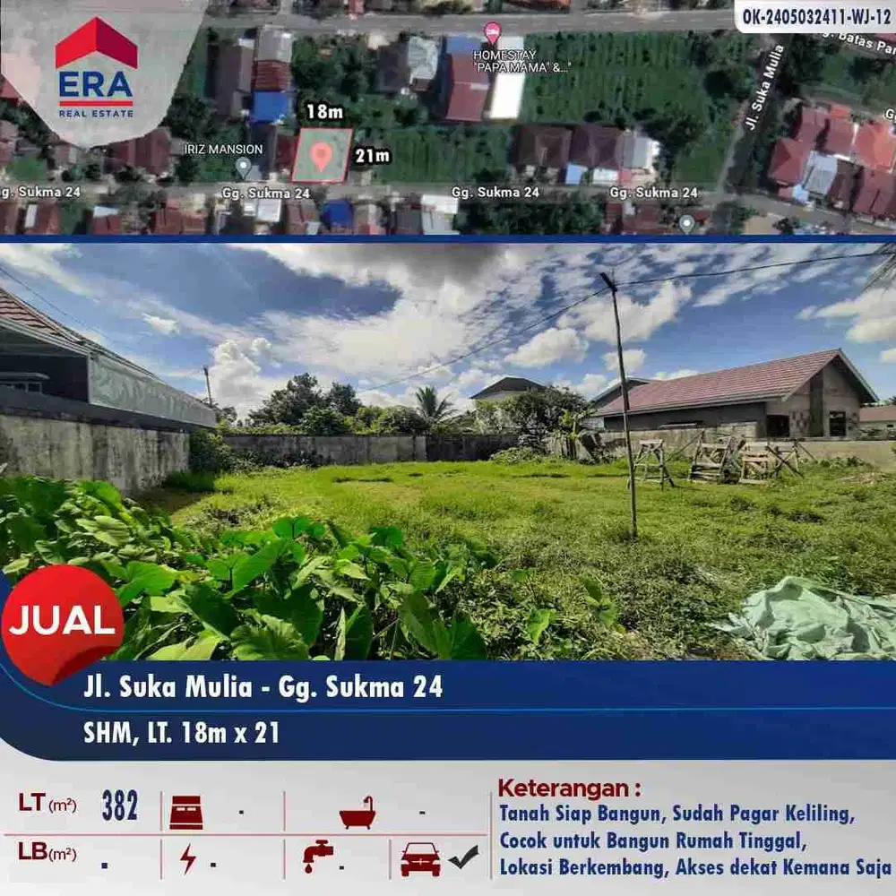 dijual tanah Jl. Suka Mulia Gg. Sukma 24 - Pontianak