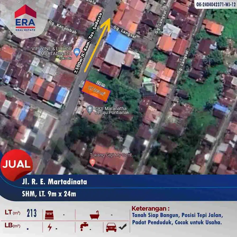 Dijual tanah siap bangun Jl. R.E.Martadinata - Pontianak