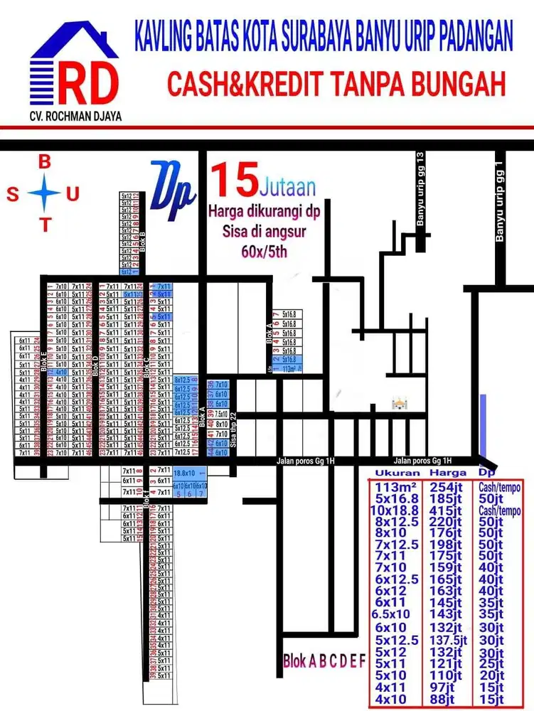 Kavling murah lokasi 100meter jln poros cor. Mepet pakal Surabaya