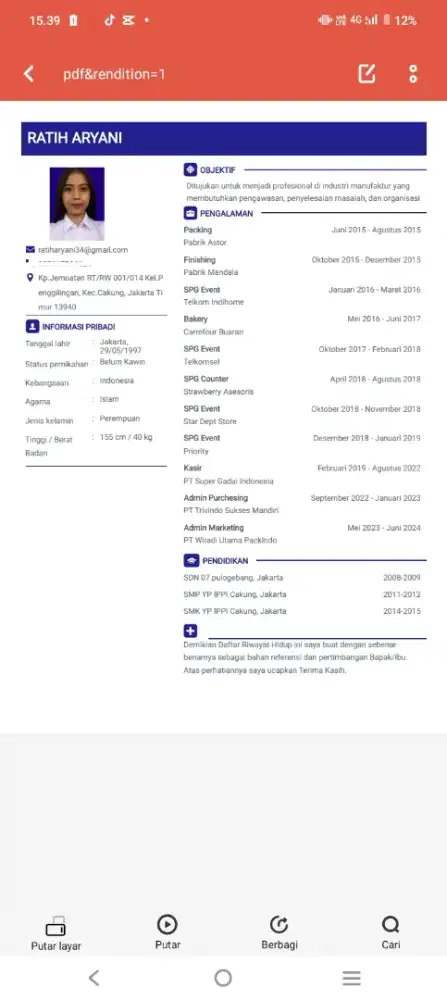 Mencari lowongan sebagai admin / spg