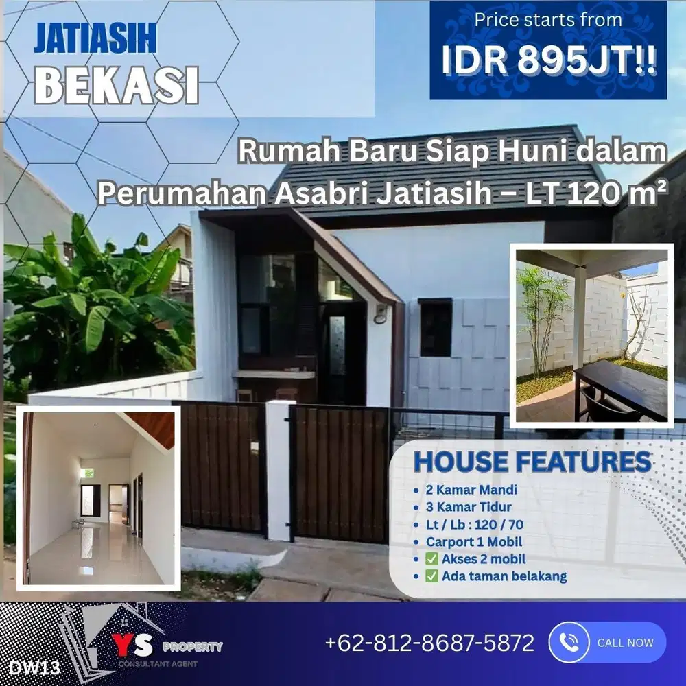 Rumah Baru 1 Lantai Asri di Perumahan Asabri Jatiasih – Harga 895 Juta DW13