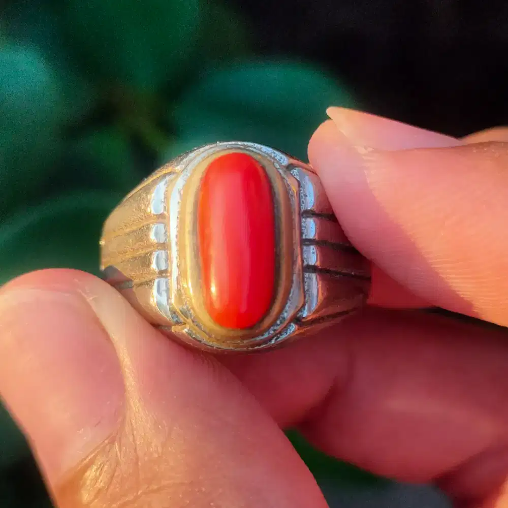 Cincin Batu Marjan Precious Red Coral Laut Merah Mediterania Natural