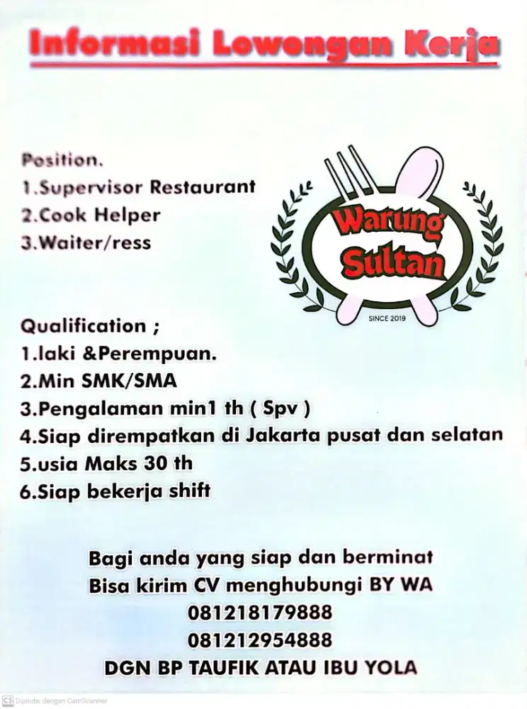 Dicari Barista,Waiter/res