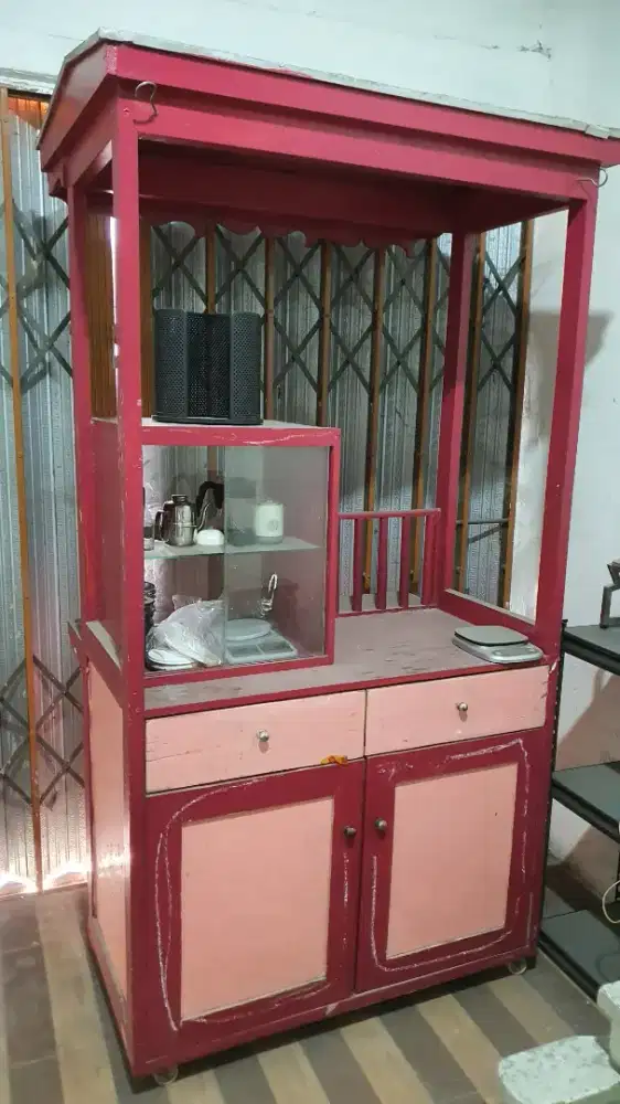 Jual booth atau gerobak minuman kayu jatibelanda ada roda