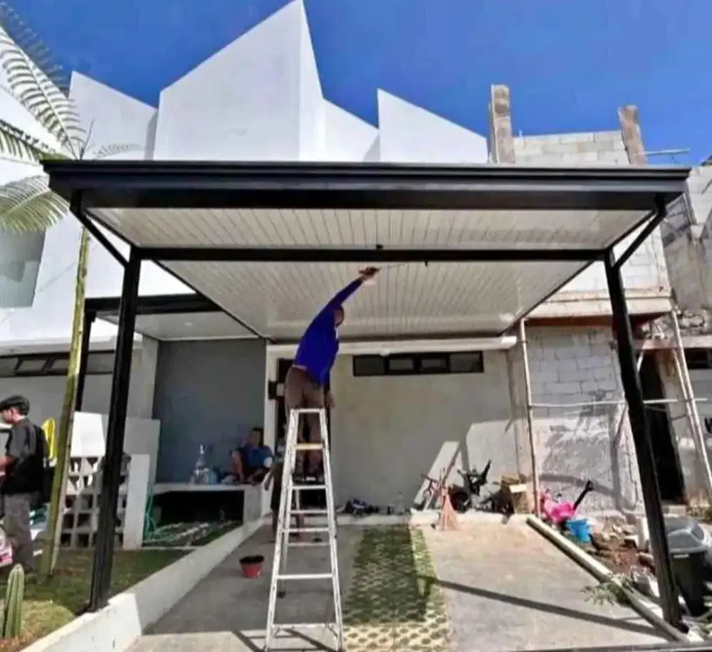 Kanopi atap alderon pelapon PVC rangka besi holloh galpanis