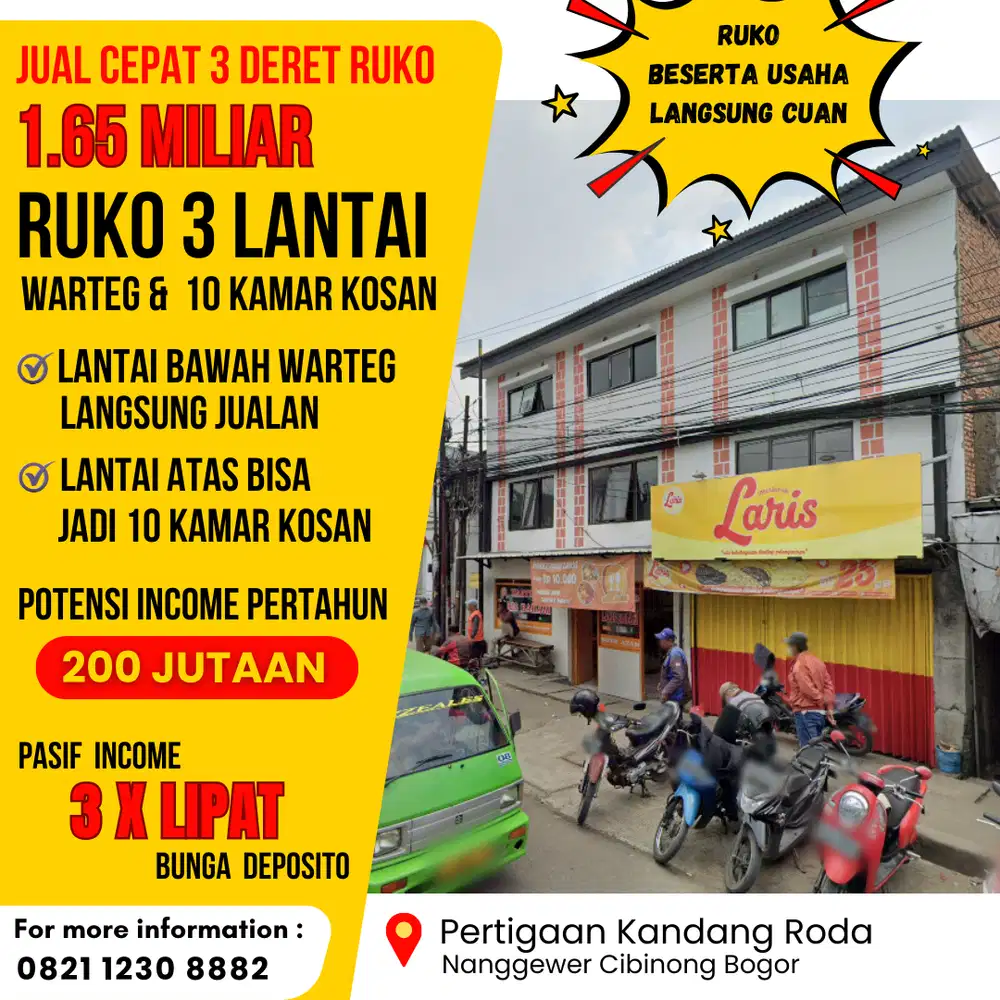 3 Deret Ruko 3 Lantai Jual Cepat Bonus Usaha Warteg Plus Bisa Jadi Kos