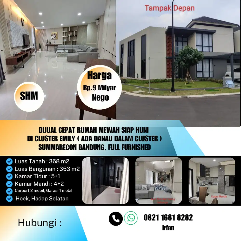 Dijual Cepat Rumah Mewah di Cluster Emily ( Ada Danau ) Summarecon Bandung Full Furnished