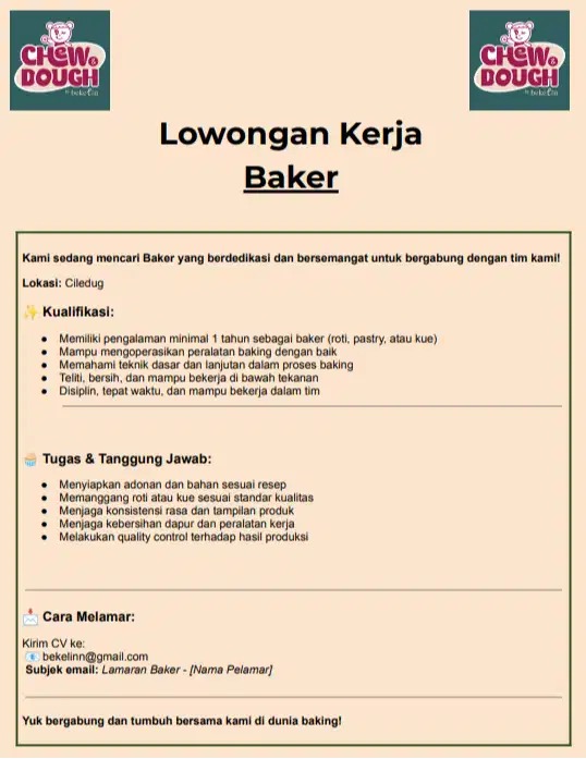 Lowongan Pekerjaan: Baker