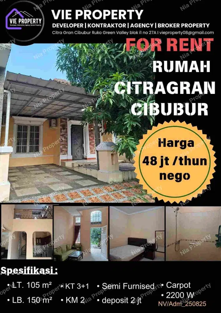 Di Sewakan Rumah Semi Furnish. CitraGran Cibubur