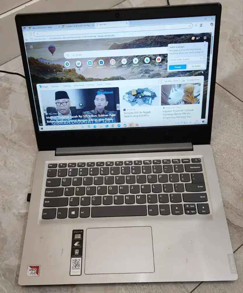 Laptop Lenovo Ideapad ast145 - Grey, masih mulus dan bagus