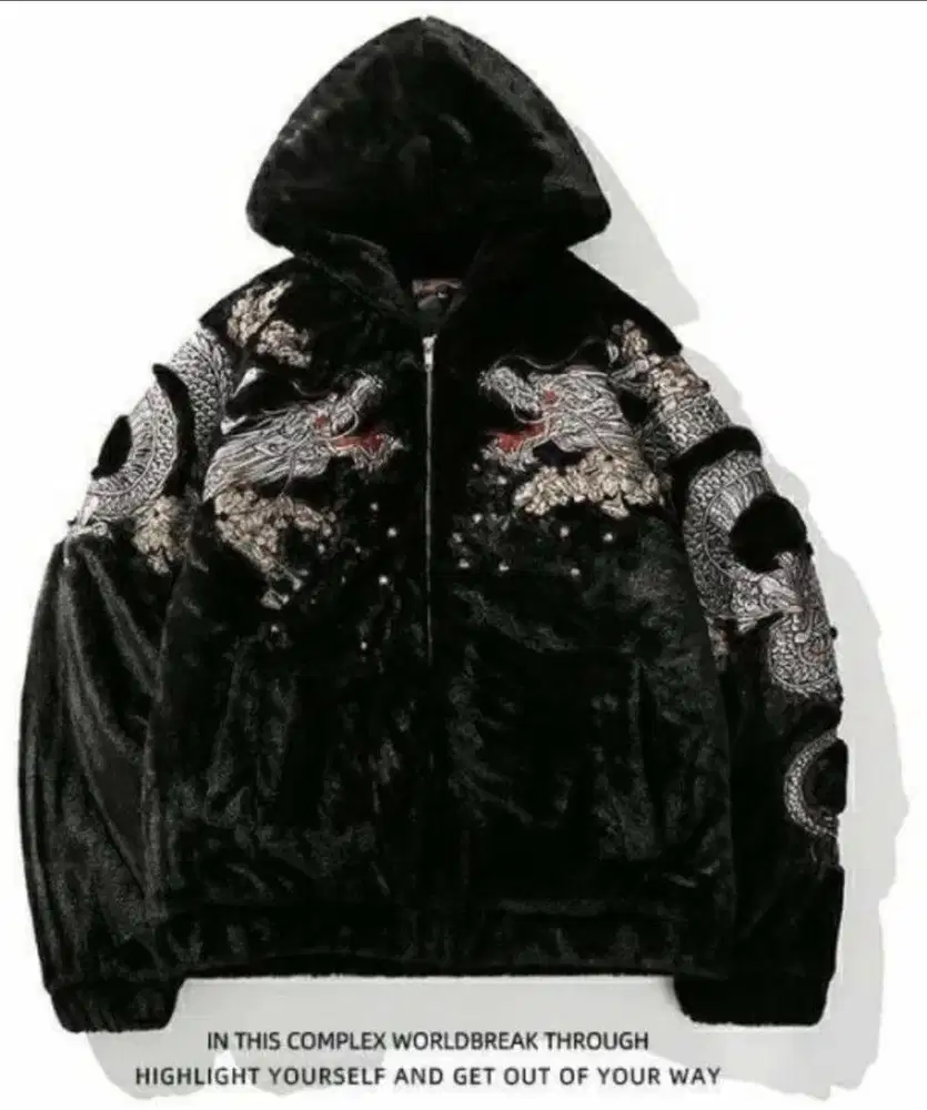 Jaket Sukajan Hoodie Dragon Arm Velvet by Oni Denim Japan