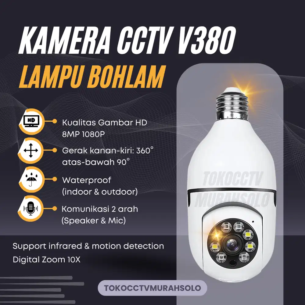 Smart Kamera CCTV Bohlam 360°, V380 Pro Motion Detection 1080p