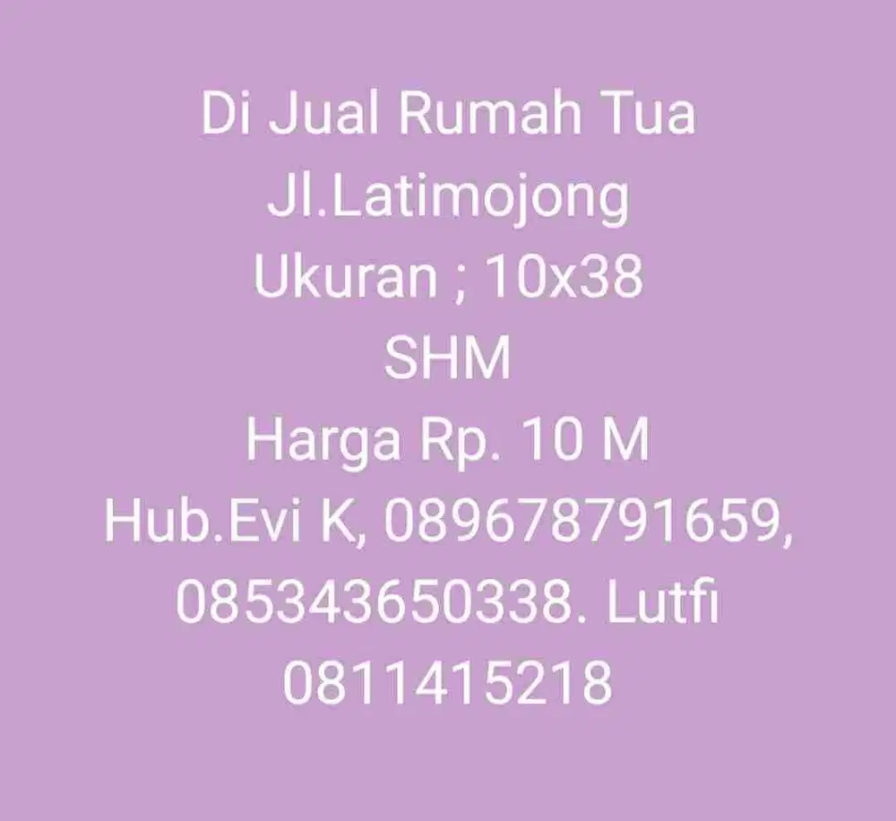 Dijual Rumah Tua di Jl. G. Latimojong Makassar
