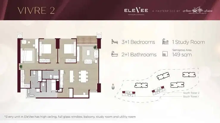 Apartemen Type 3 Bedroom Elevee Alam Sutera