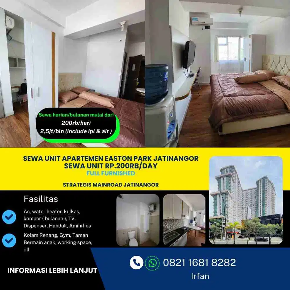 Sewa Harian,Bulanan,Tahunan Apartement Easton Park Jatinangor