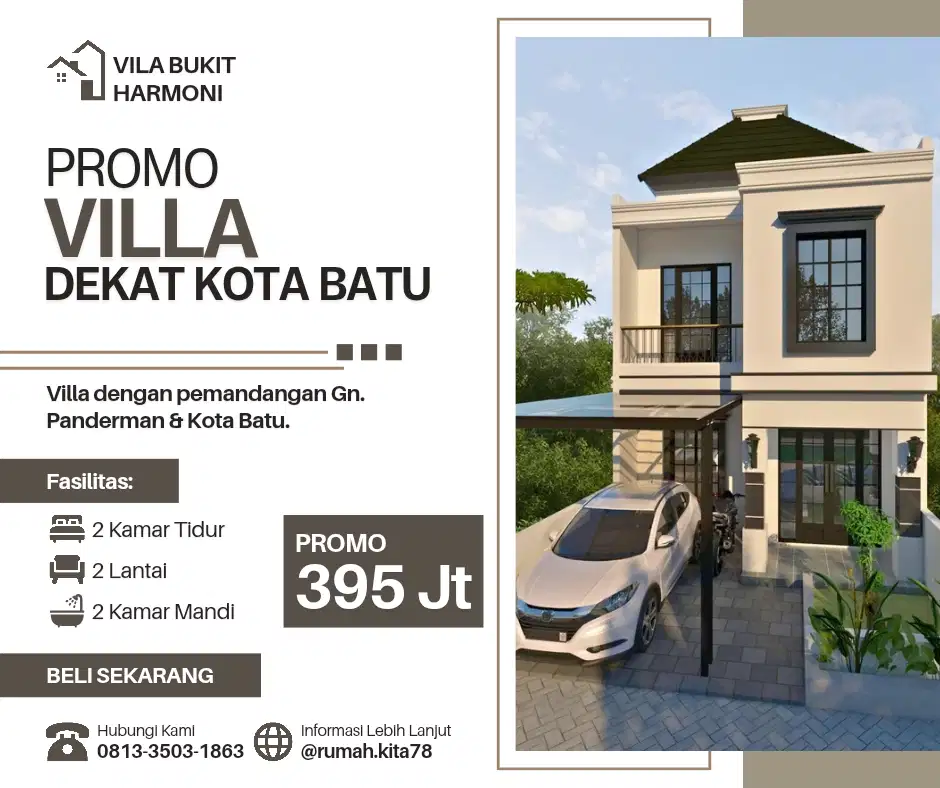 Villa 2 Lantai Murah Dekat Kota Batu Karangploso Malang