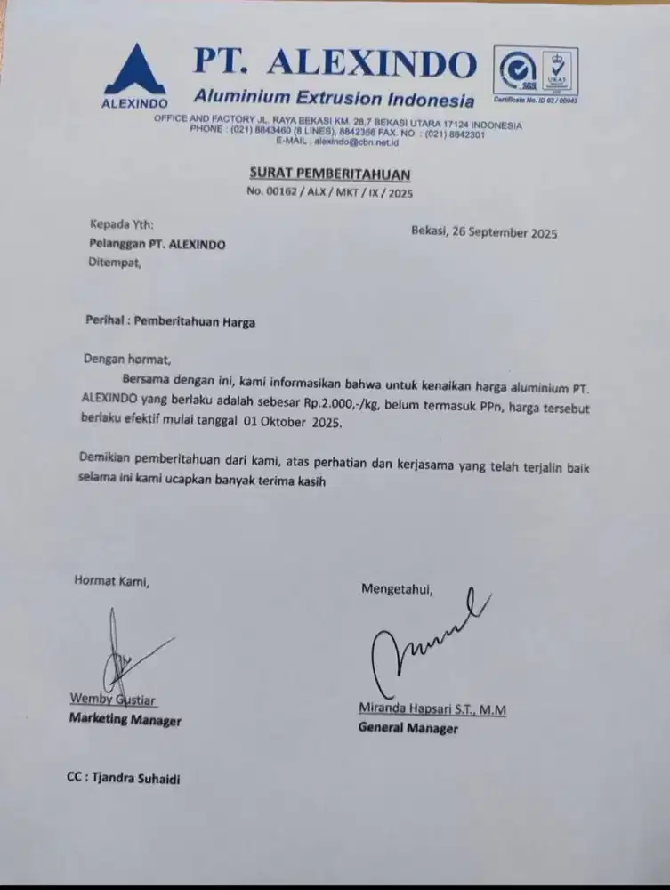 Kusen alumunium alexindo 3/4in