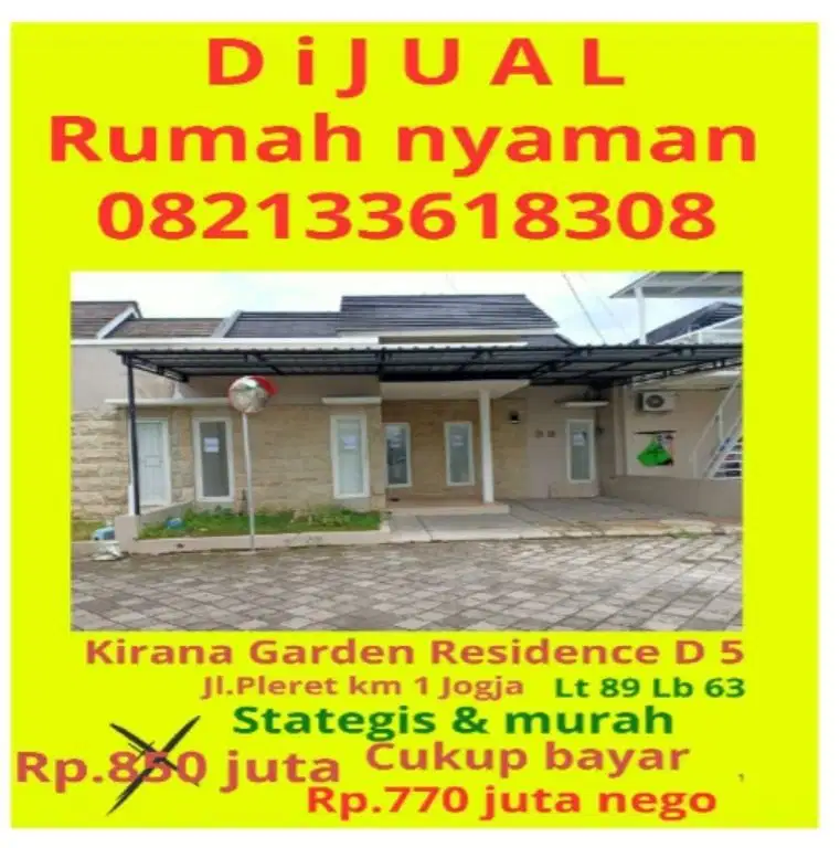 Dijual Cepat Rumah Nyaman di Jogja
