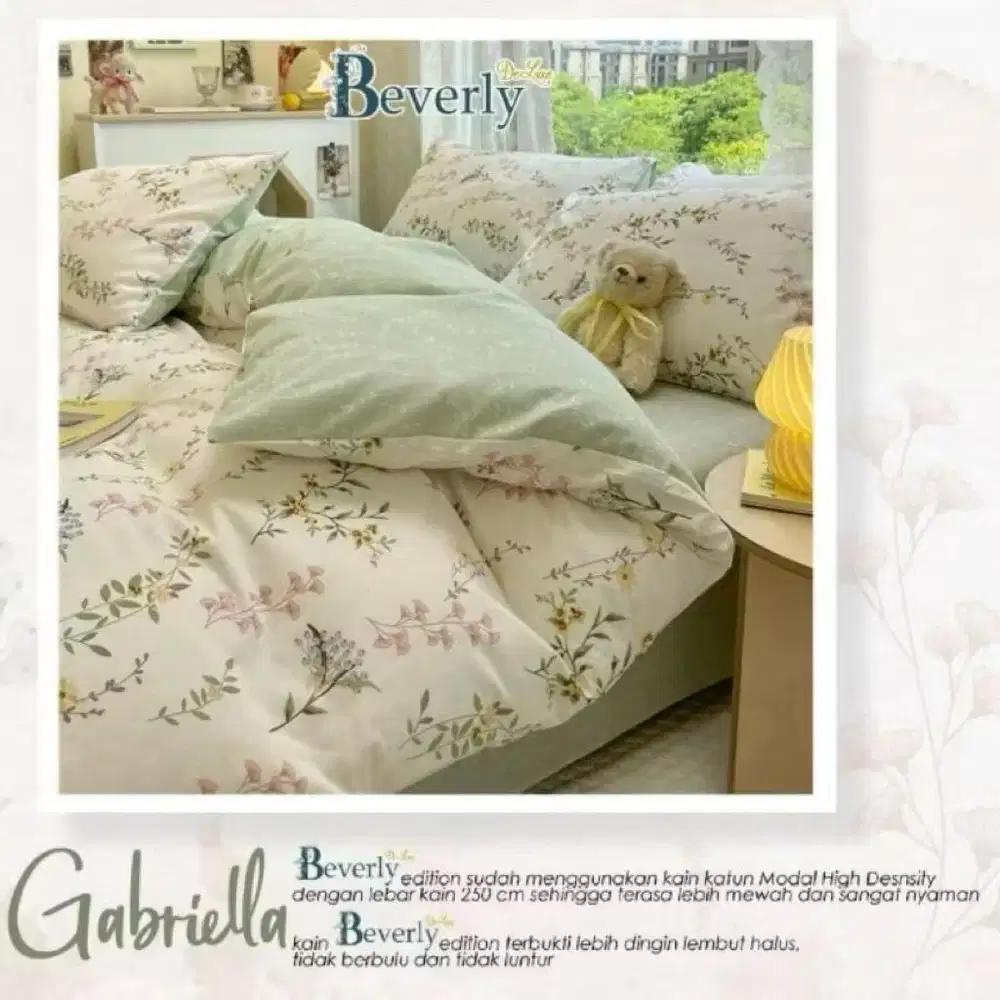 Bedcover set sprei Beverly motif Gabriella ukuran 180x200x30