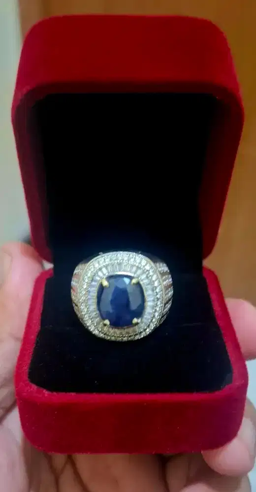 Cincin permata mulia blue safir lengkap dgn memo mulus & mewah