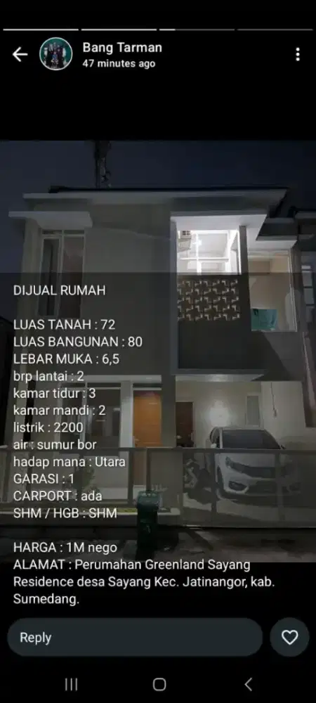 Jual rumah di greenland jatinanggor