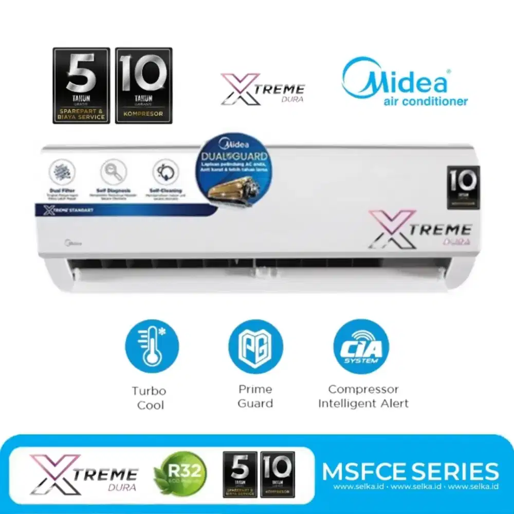 Bisa Cicilan.Midea Ac Split 1/2Pk MS-FC05CRN2X Dual Filter 0.5Pk